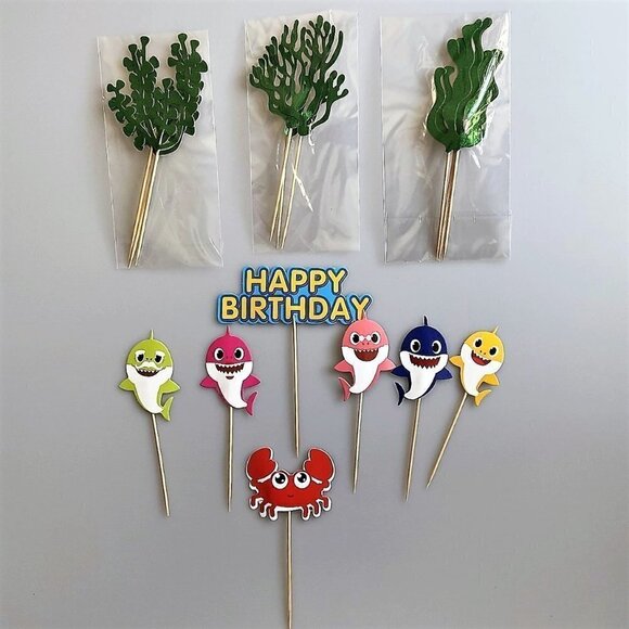 BABY SHARK THEME HAPPY BIRTHDAY CAKE TOPPERS SET 16 - Picture 2 of 3